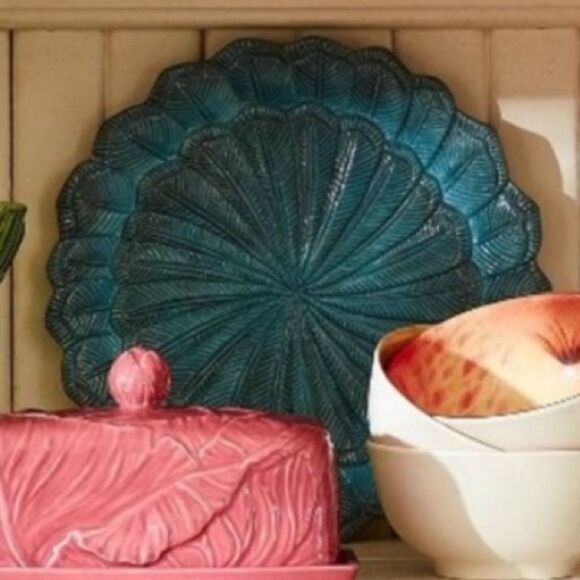 John Derian 1pc Stoneware Feather Salad Plate in Blue - Picture 10 of 11